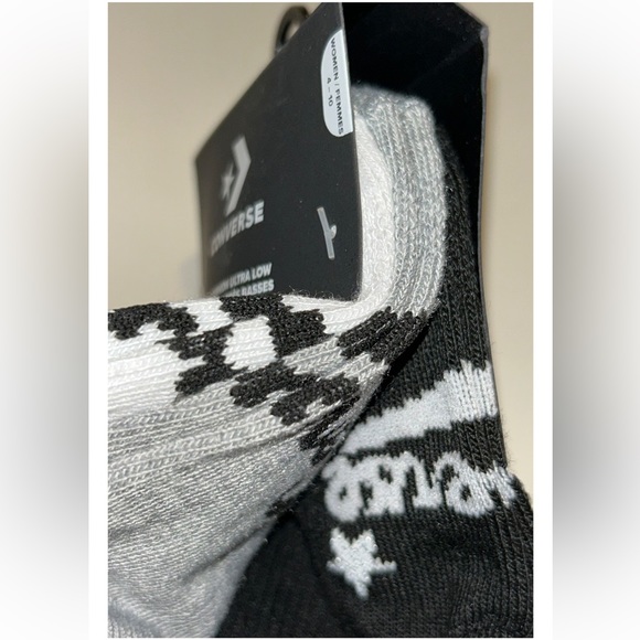 Converse Ultra Low Socks 3 Pair Women 4-10 White Gray Black w Dual Logo 4 Chucks - Picture 9 of 11